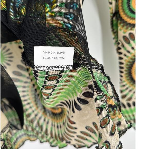 Vintage AZI mesh top beaded embellished patterned design semi sheer size L Y2K - Picture 7 of 7